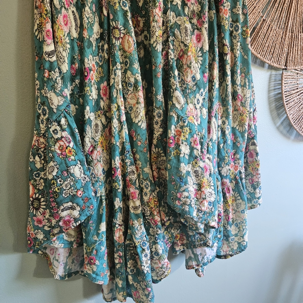 Natural Life "Feelin' Alive" Convertible Midi Skirt Or Dress - Turquoise Floral - Picture 4 of 9